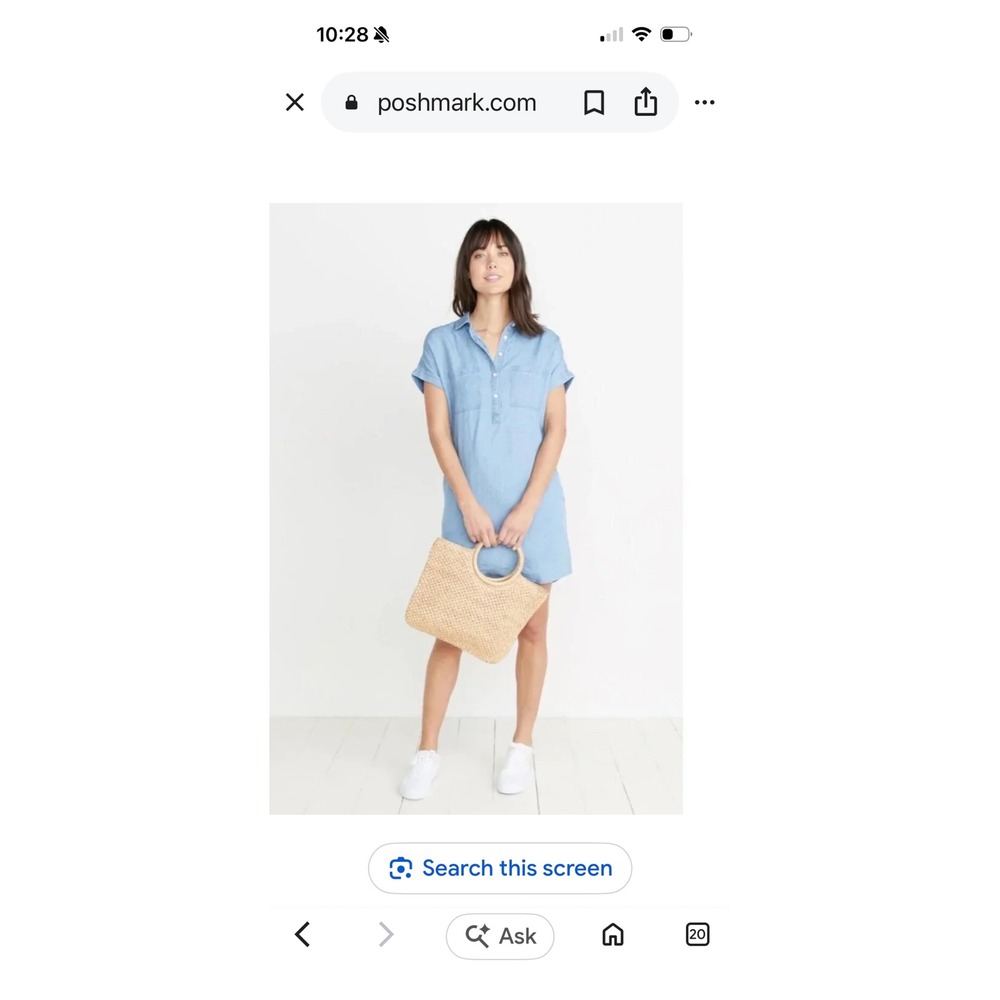 Marine Layer Chambray Denim Shirt Dress Blue Polka Dot Tencel Linen Blend Small